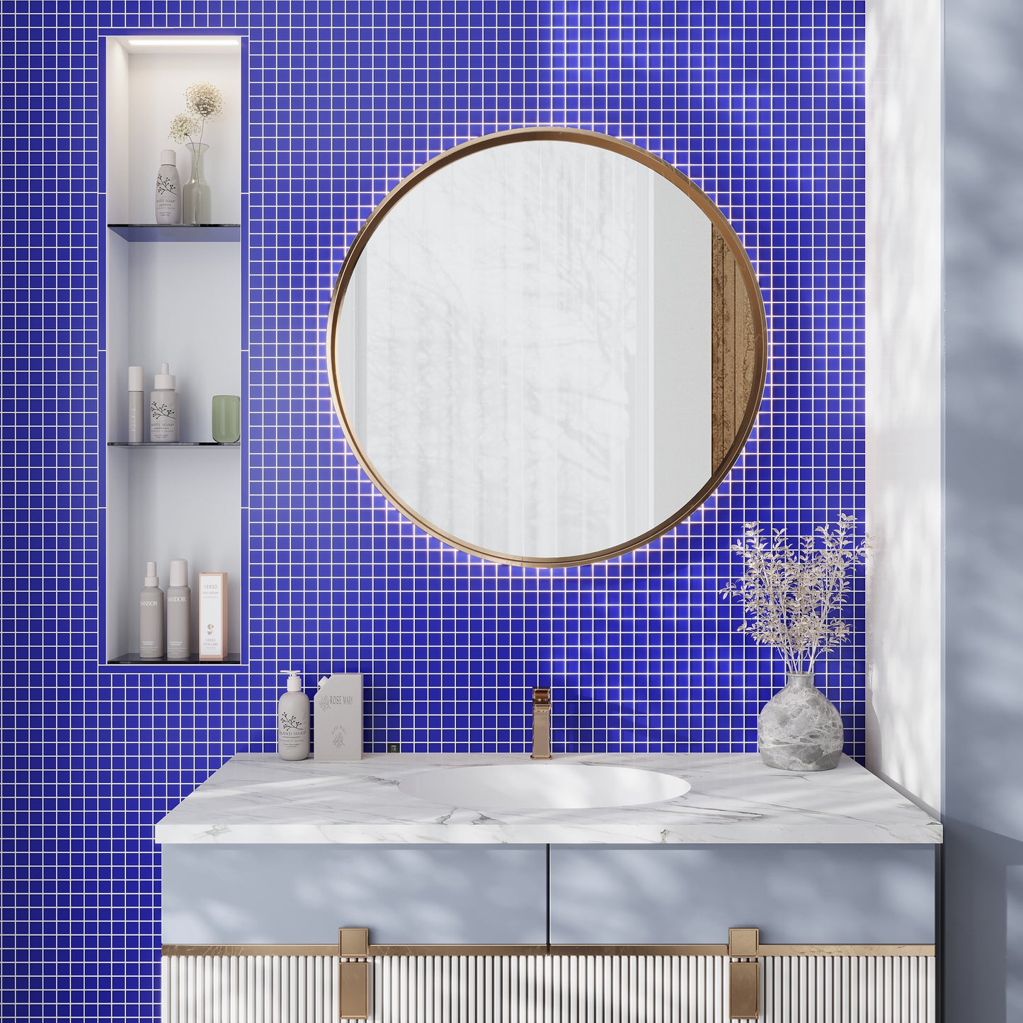 Cobalt Blue 12 x 12 Matte Glass Mosaic Tile