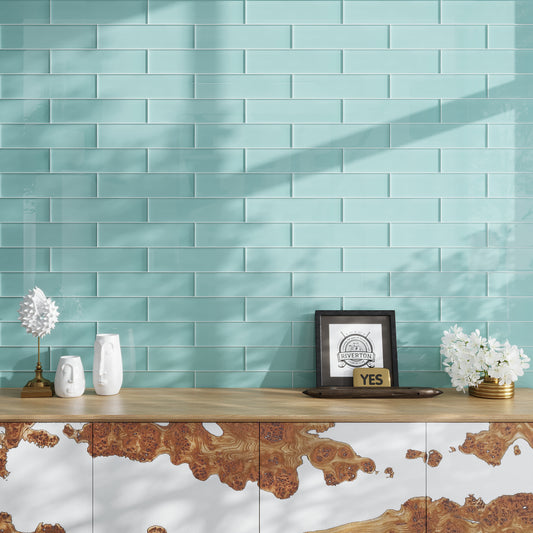 Sky Blue 4 x 16 Glossy Glass Subway Tile