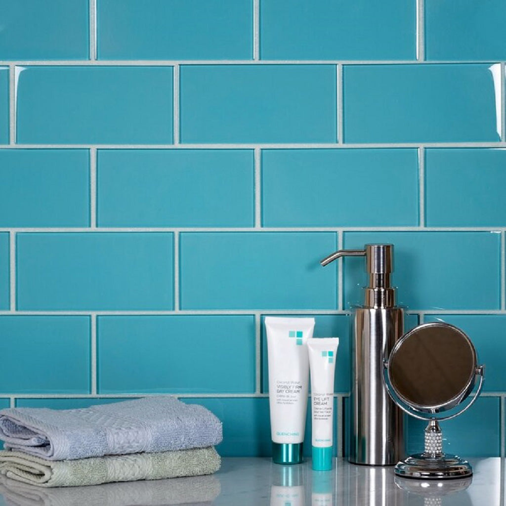 Sky Blue 3 x 6 Glossy Glass Subway Tile