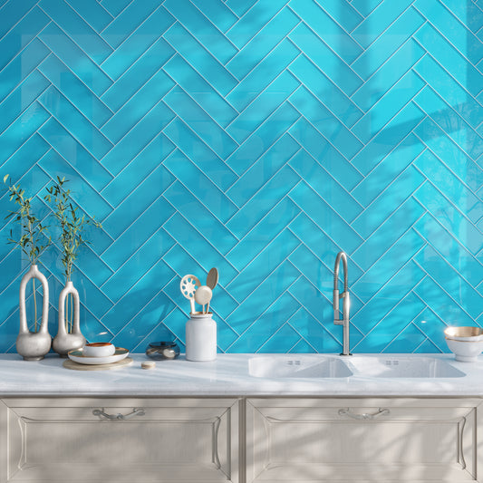 Sapphire Blue 4 x 16 Glossy Glass Subway Tile