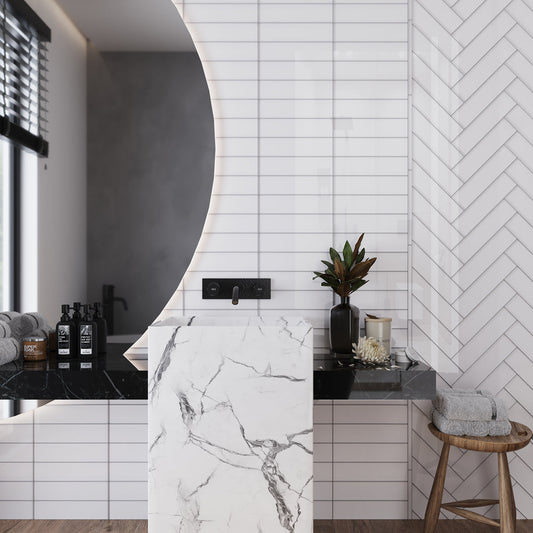 White 3 x 12 Glossy Glass Subway Tile - Sample