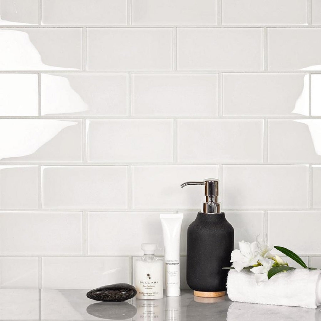 White 3 x 6 Glossy Glass Subway Tile