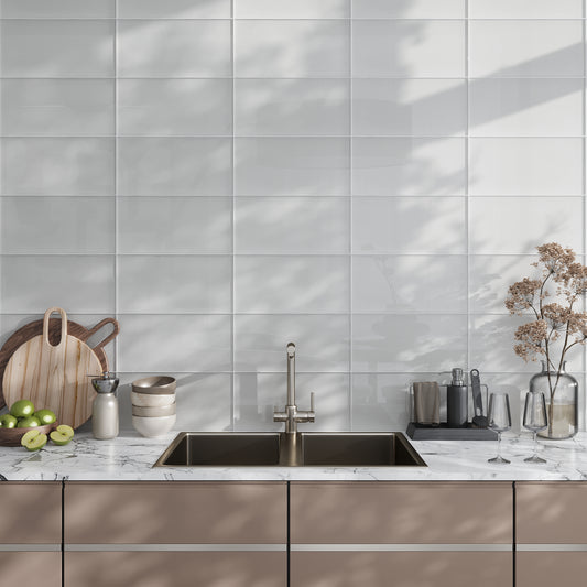 Warm Greige 8 x 16 Glossy Glass Subway Tile