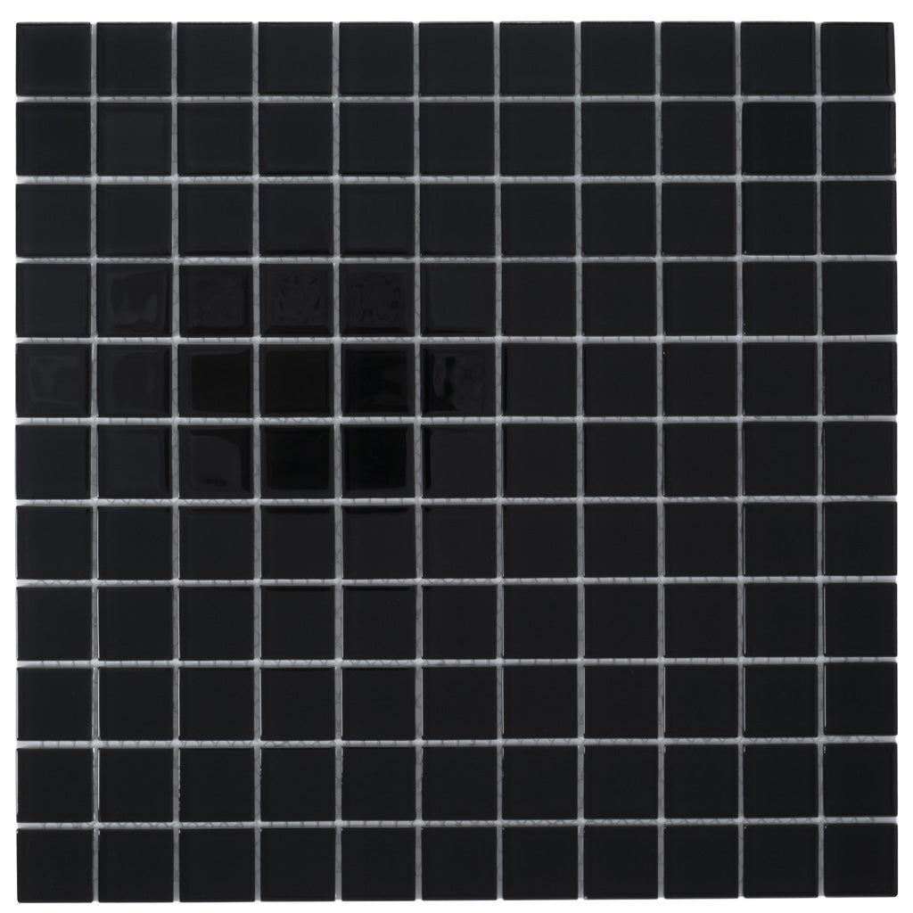 Black 12 x 12 Glossy Glass Mosaic Tile