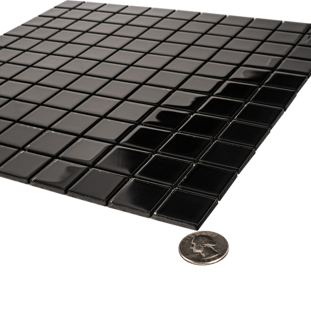 Black 12 x 12 Glossy Glass Mosaic Tile