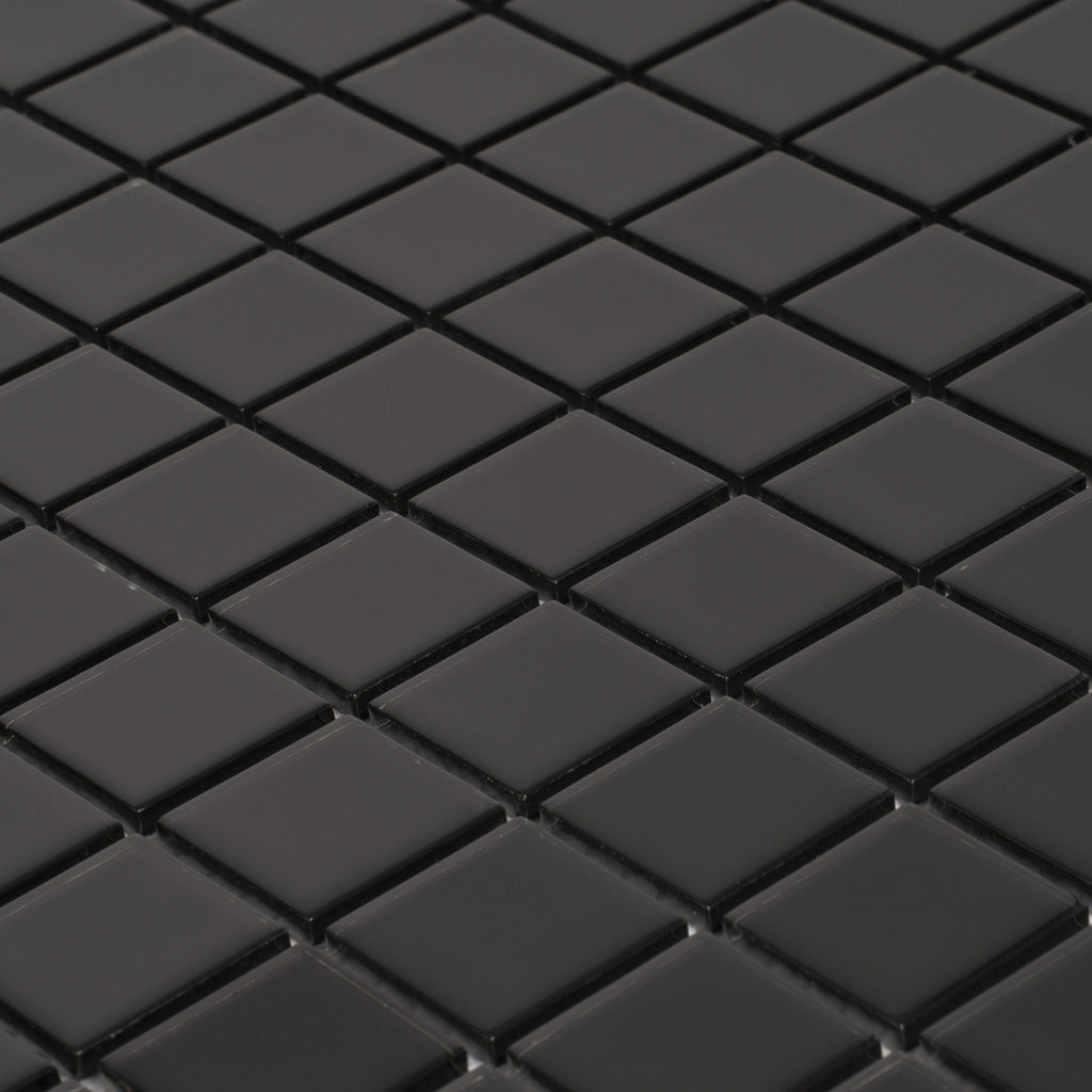 Black 12 x 12 Glossy Glass Mosaic Tile