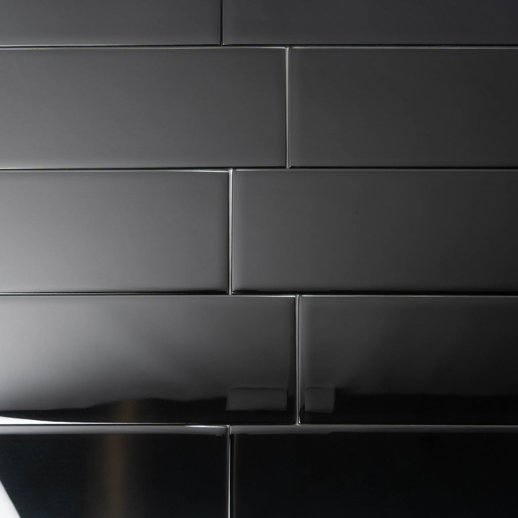 Black 4 x 16 Glossy Glass Subway Tile