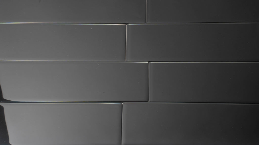 Black 4 x 16 Glossy Glass Subway Tile