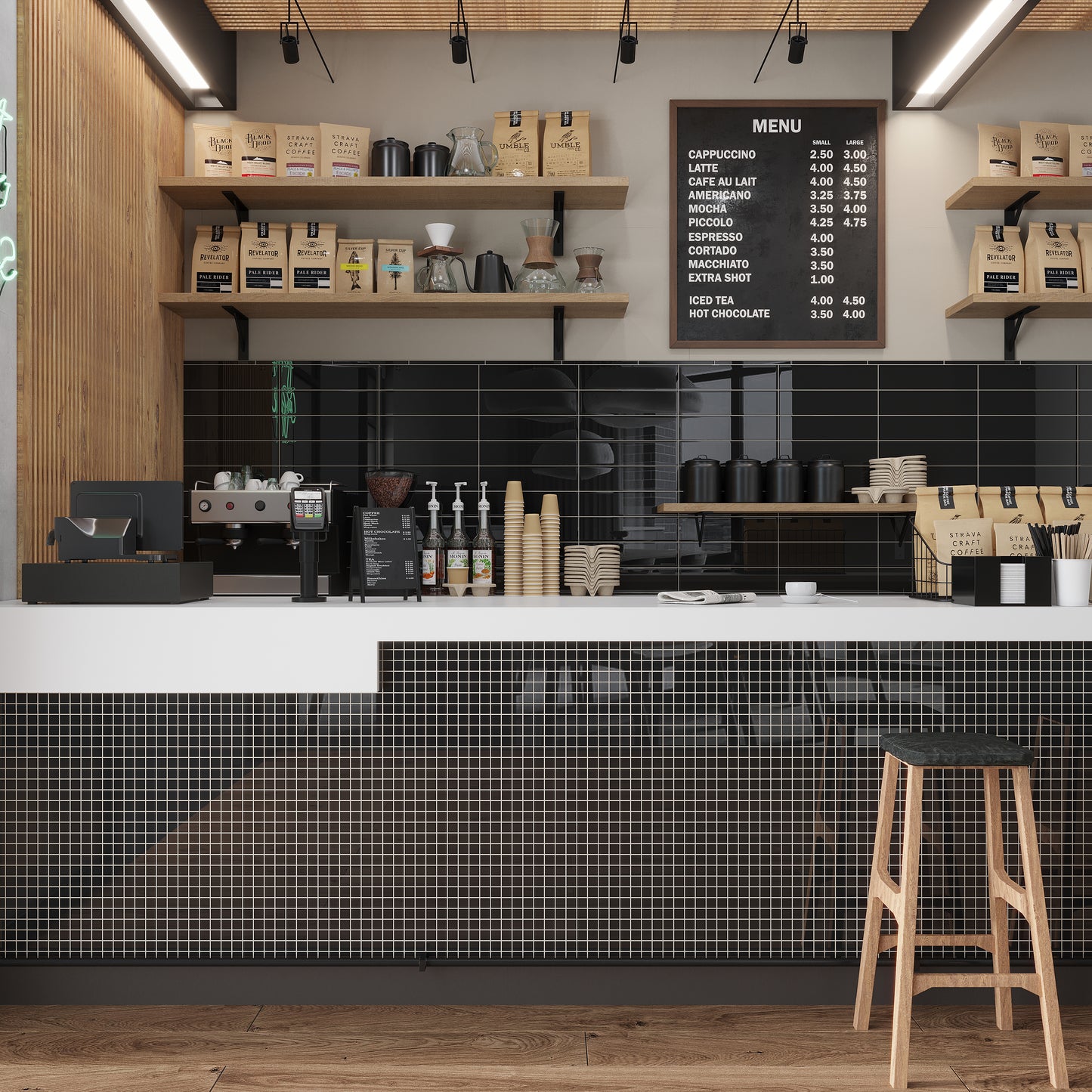 Black 4 x 16 Glossy Glass Subway Tile