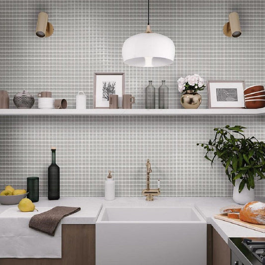 Gray 12 x 12 Glossy Glass Mosaic Tile - Sample