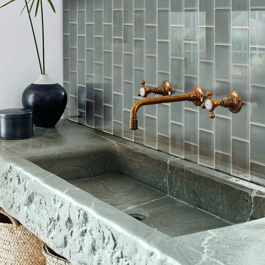 Stone Blue 3 x 6 Glossy Glass Subway Tile - Sample