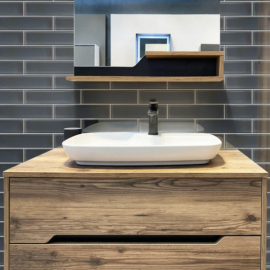 Coin Gray 3 x 12 Glossy Glass Subway Tile - Sample