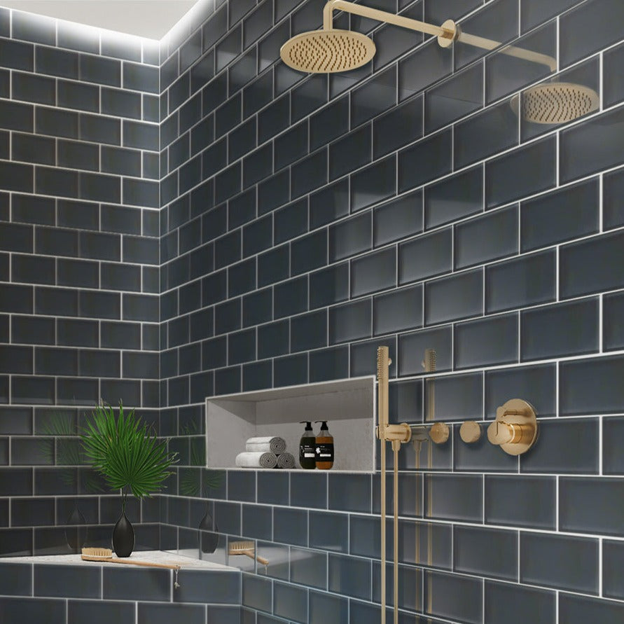 Coin Gray 3 x 6 Glossy Glass Subway Tile - Sample