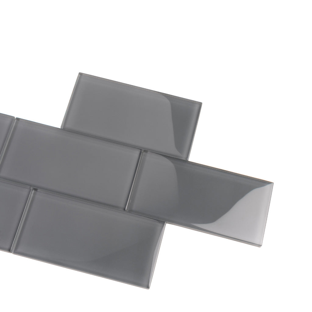 Coin Gray 3 x 6 Glossy Glass Subway Tile - Sample