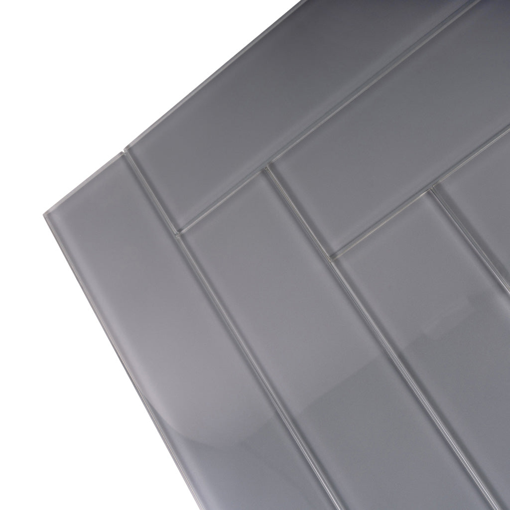 Coin Gray 3 x 12 Glossy Glass Subway Tile - Sample