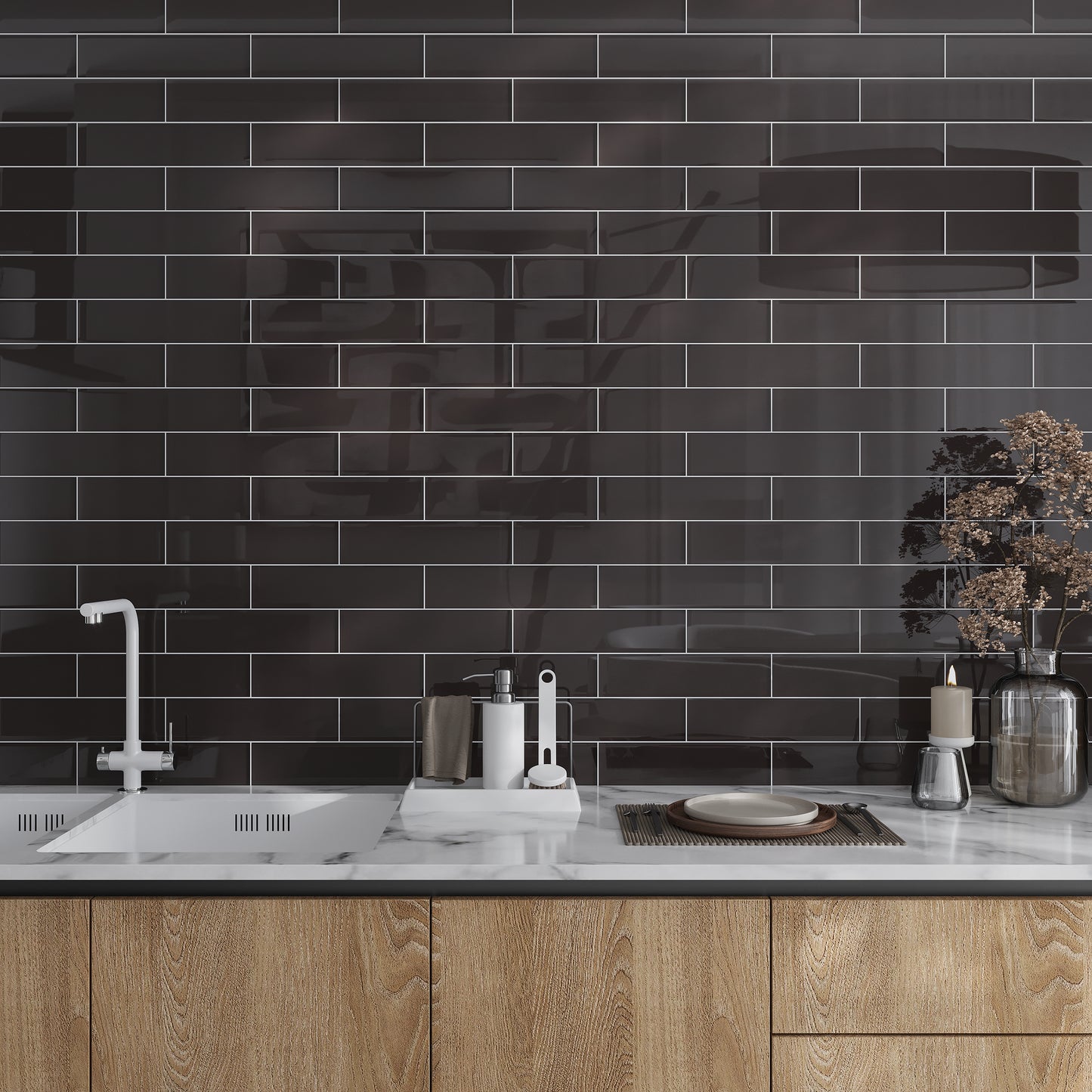 Ash Gray 3 x 12 Glossy Glass Subway Tile