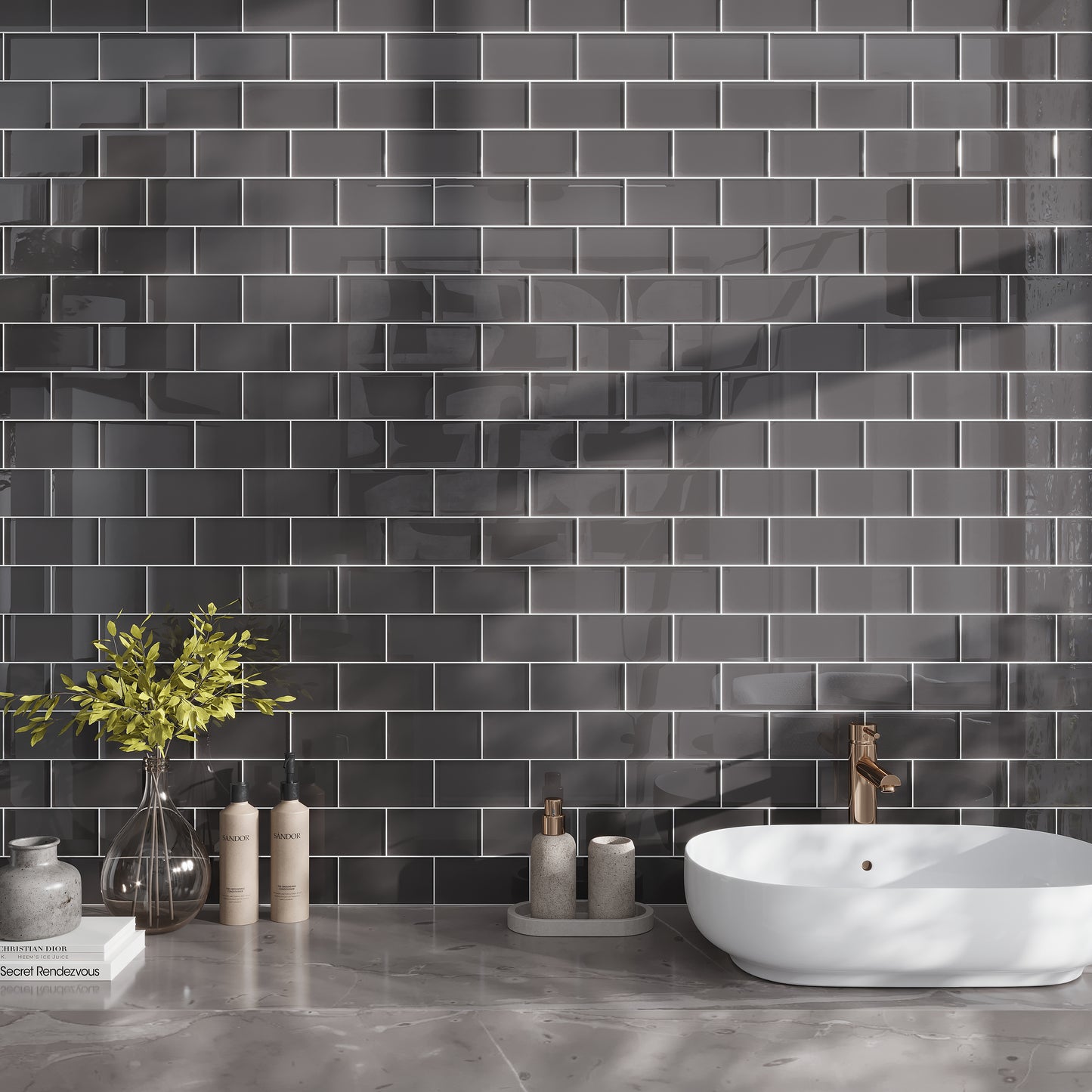 Ash Gray 3 x 6 Glossy Glass Subway Tile