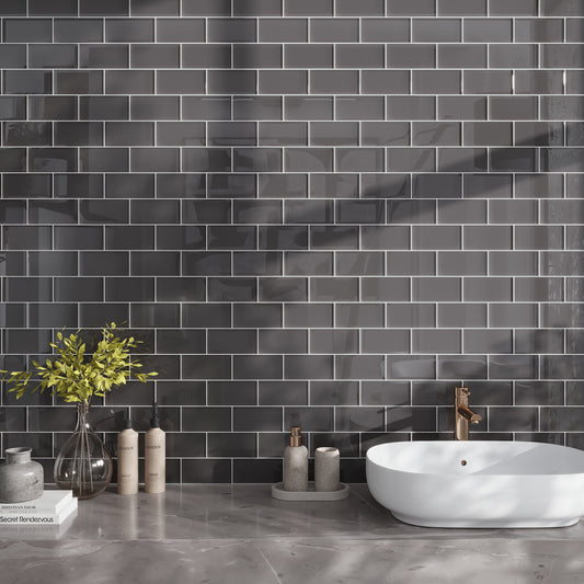 Ash Gray 3 x 6 Glossy Glass Subway Tile