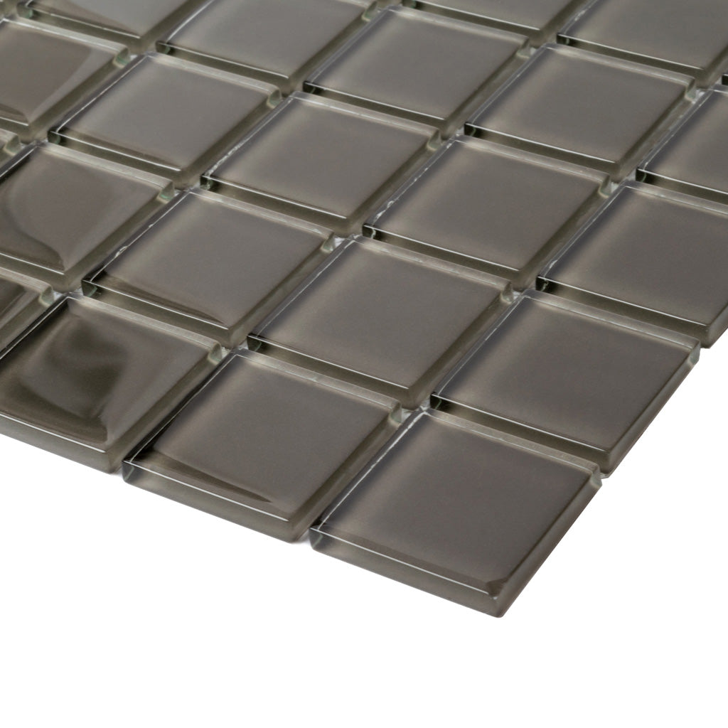 Ash Gray 12 x 12 Glossy Glass Mosaic Tile