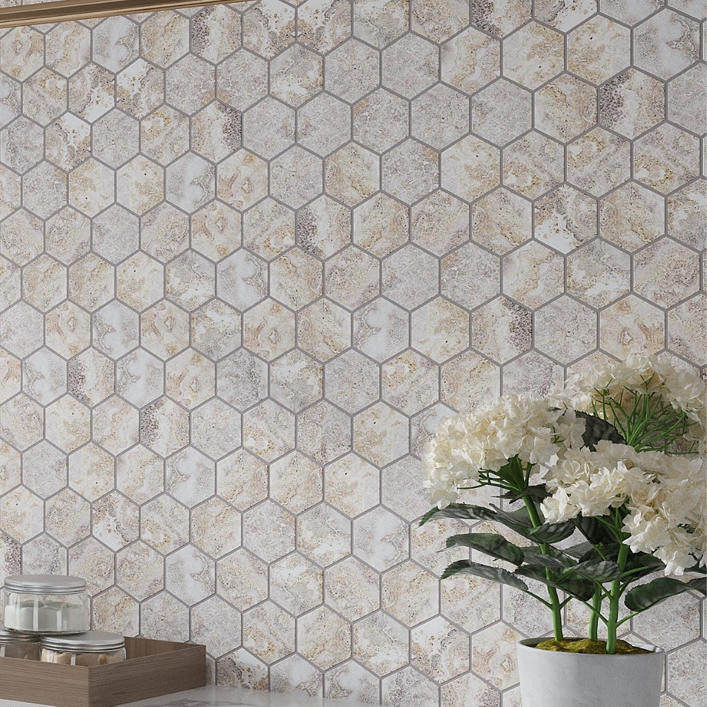 Light Taupe Beige 9 x 13 Polished Porcelain Mosaic Tile