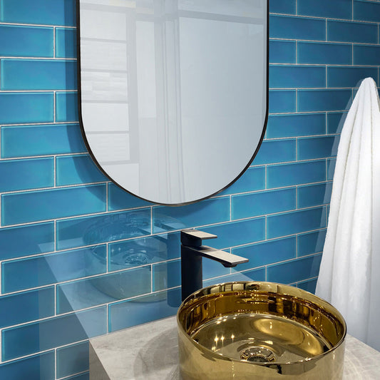 Cerulean Blue 3 x 12 Glossy Glass Subway Tile - Sample
