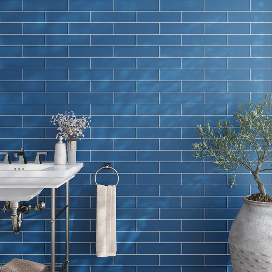 Cerulean Blue 3 x 12 Matte Glass Subway Tile