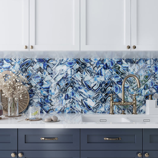 Blue 3 x 12 Glossy Glass Subway Tile