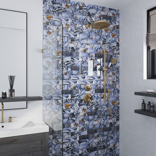 Brown and Blue 3 x 12 Glossy Glass Subway Tile - Sample