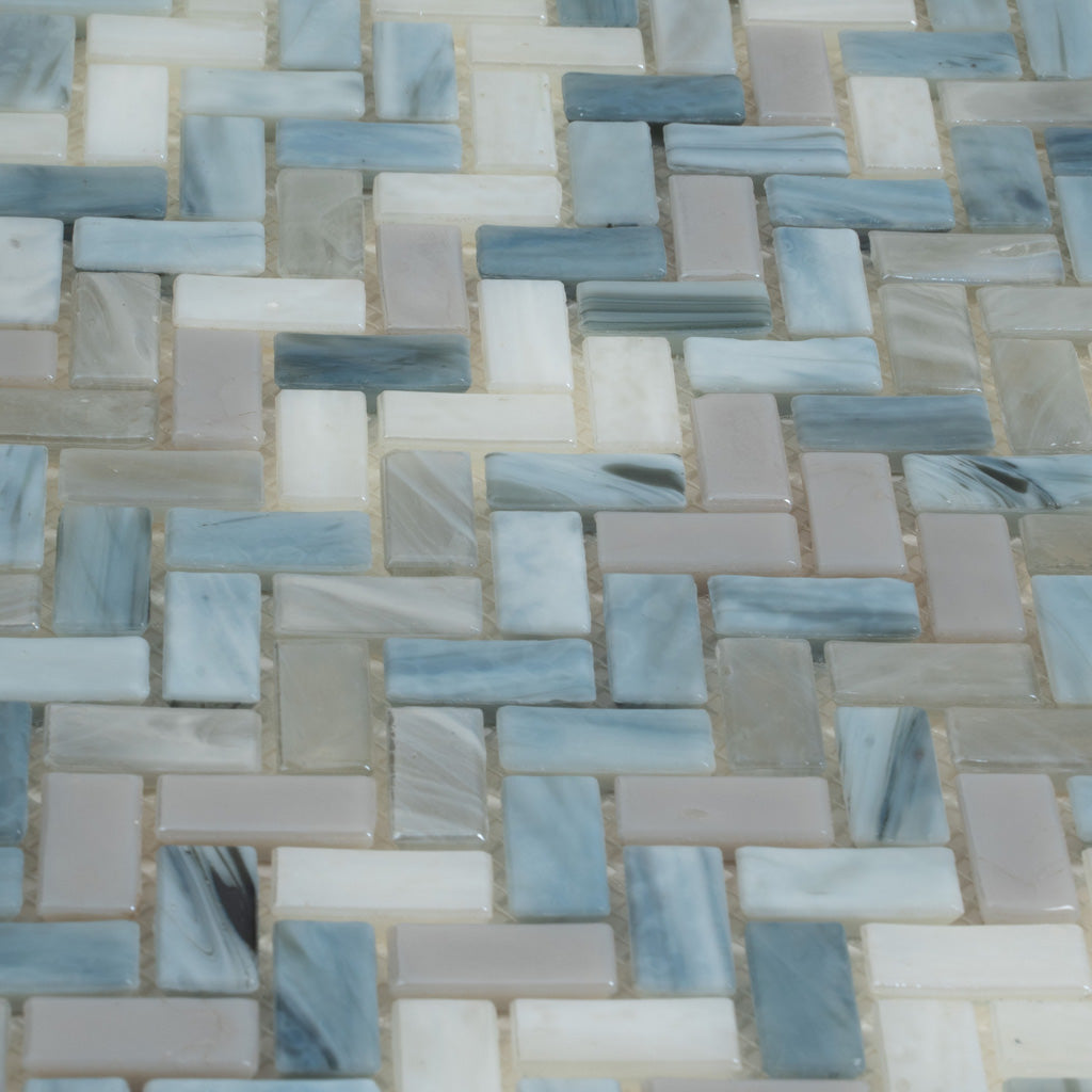 Blue and Gray 12 x 12 Glossy Glass Mosaic Tile