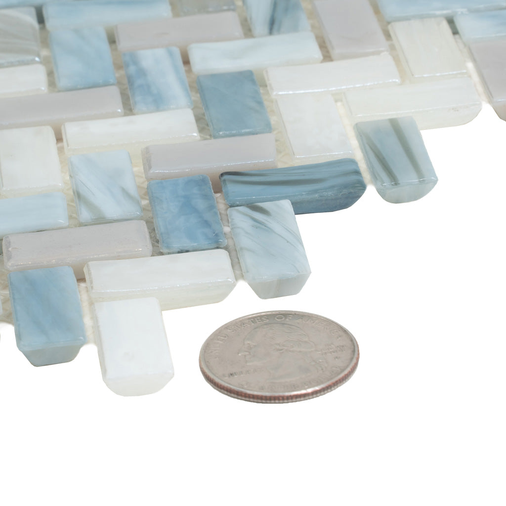 Blue and Gray 12 x 12 Glossy Glass Mosaic Tile