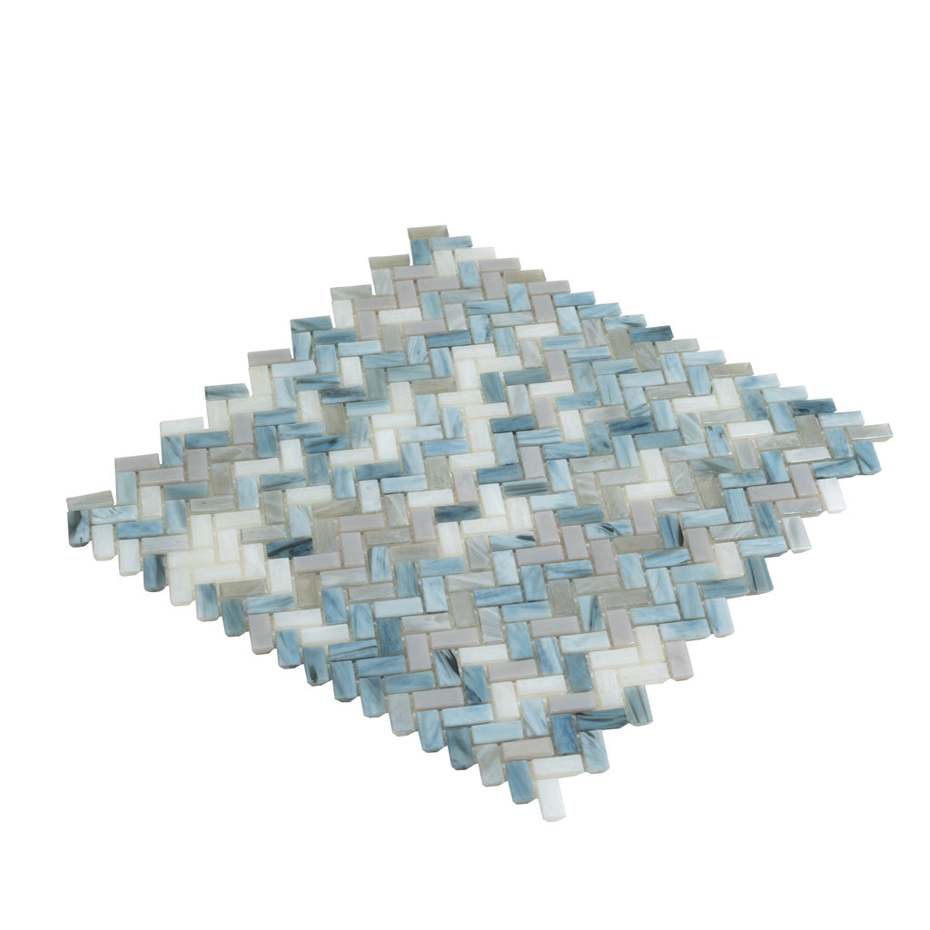 Blue and Gray 12 x 12 Glossy Glass Mosaic Tile - Sample