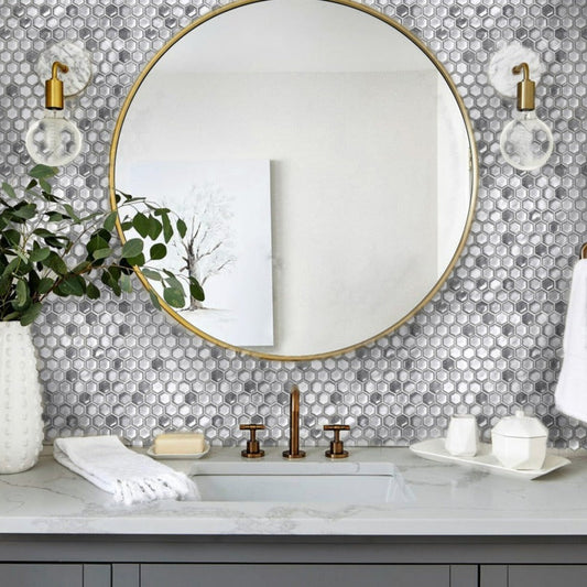 Silver 11 x 11 Glossy, Matte Glass Mosaic Tile - Sample