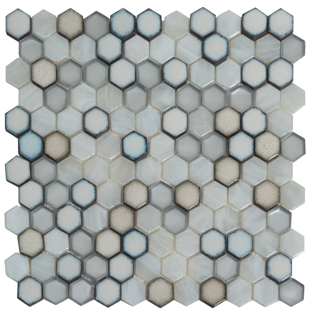 Gray and White 11 x 11 Glossy, Matte Glass, Ceramic Mosaic Tile