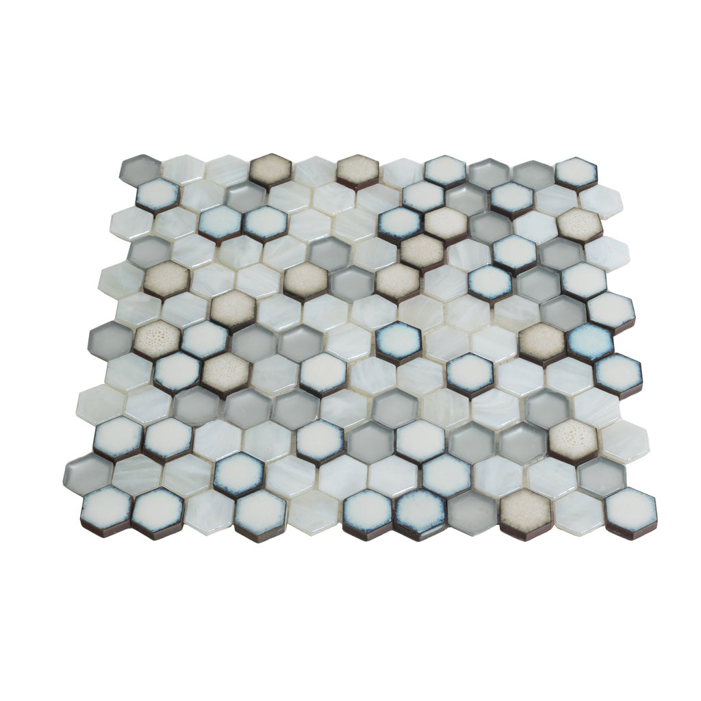 Gray and White 11 x 11 Glossy, Matte Glass, Ceramic Mosaic Tile