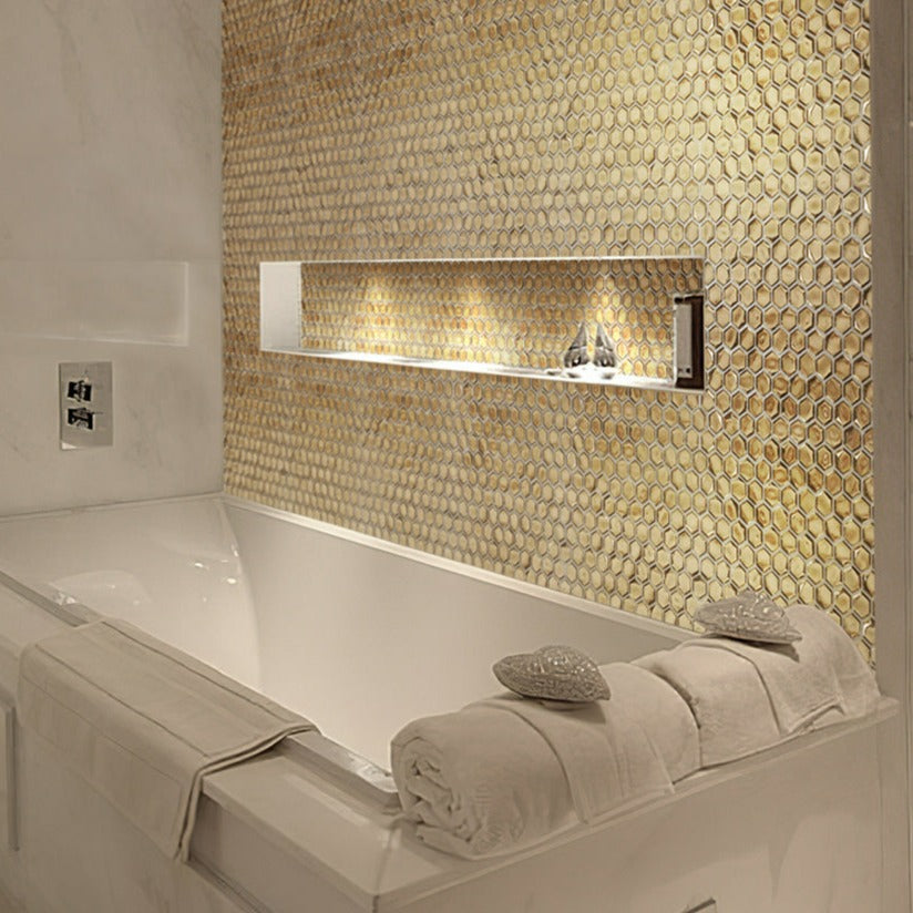 Gold 11 x 11 Glossy Glass Mosaic Tile