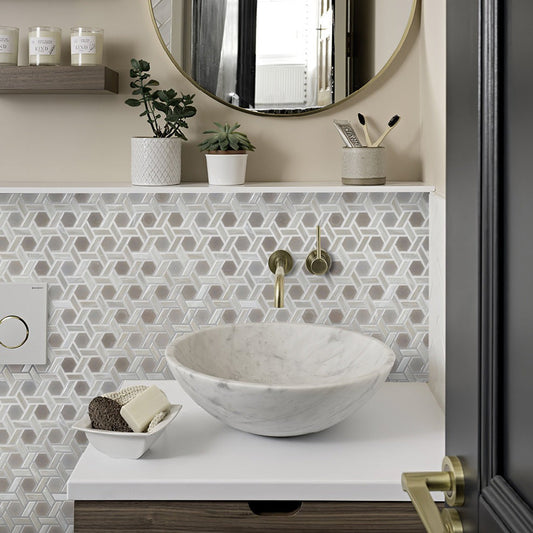 Cotton White 12 x 12 Glossy Glass Mosaic Tile - Sample