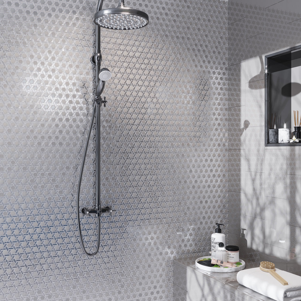 Silver 12 x 12 Glossy Glass Mosaic Tile