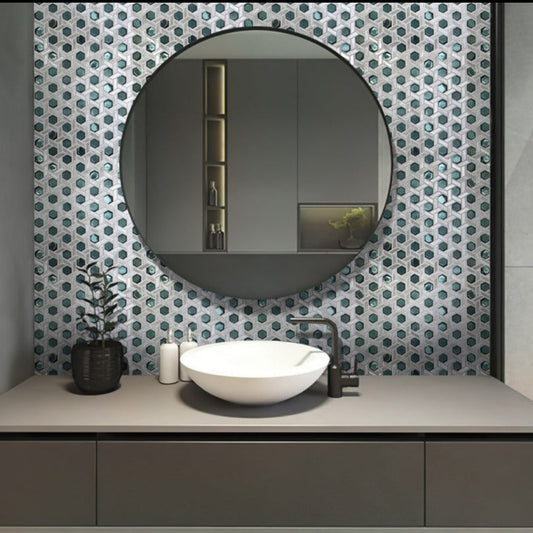 Teal Green 12 x 12 Glossy Glass Mosaic Tile - Sample