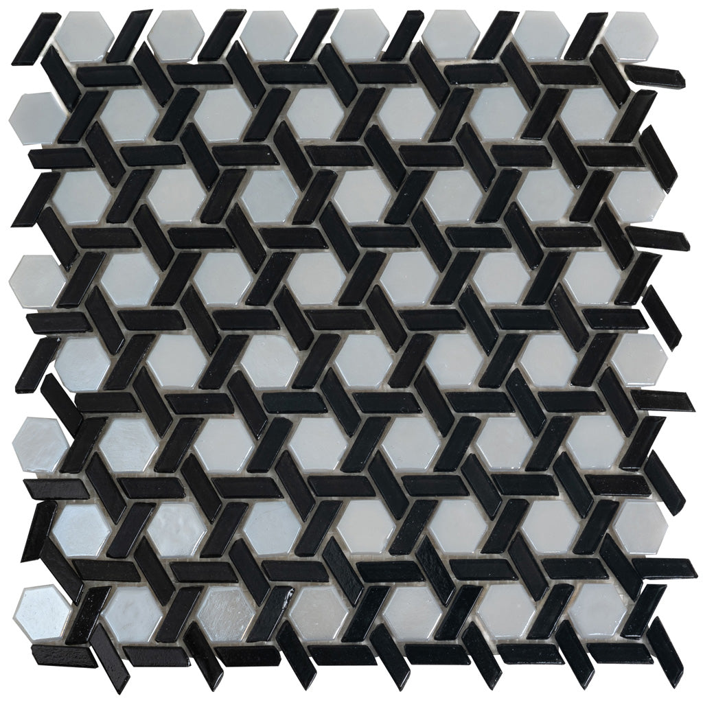 Black 12 x 12 Glossy Glass Mosaic Tile