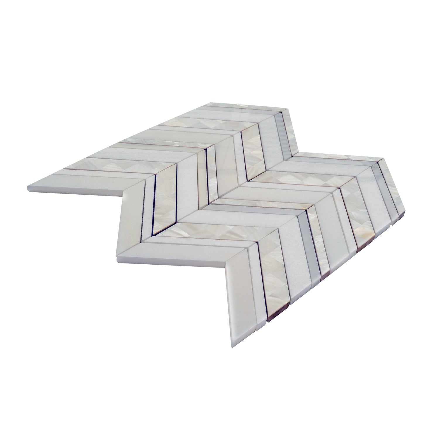 Pearl White 12x12 polished Thassos, Shell Mosaic Tile Sample