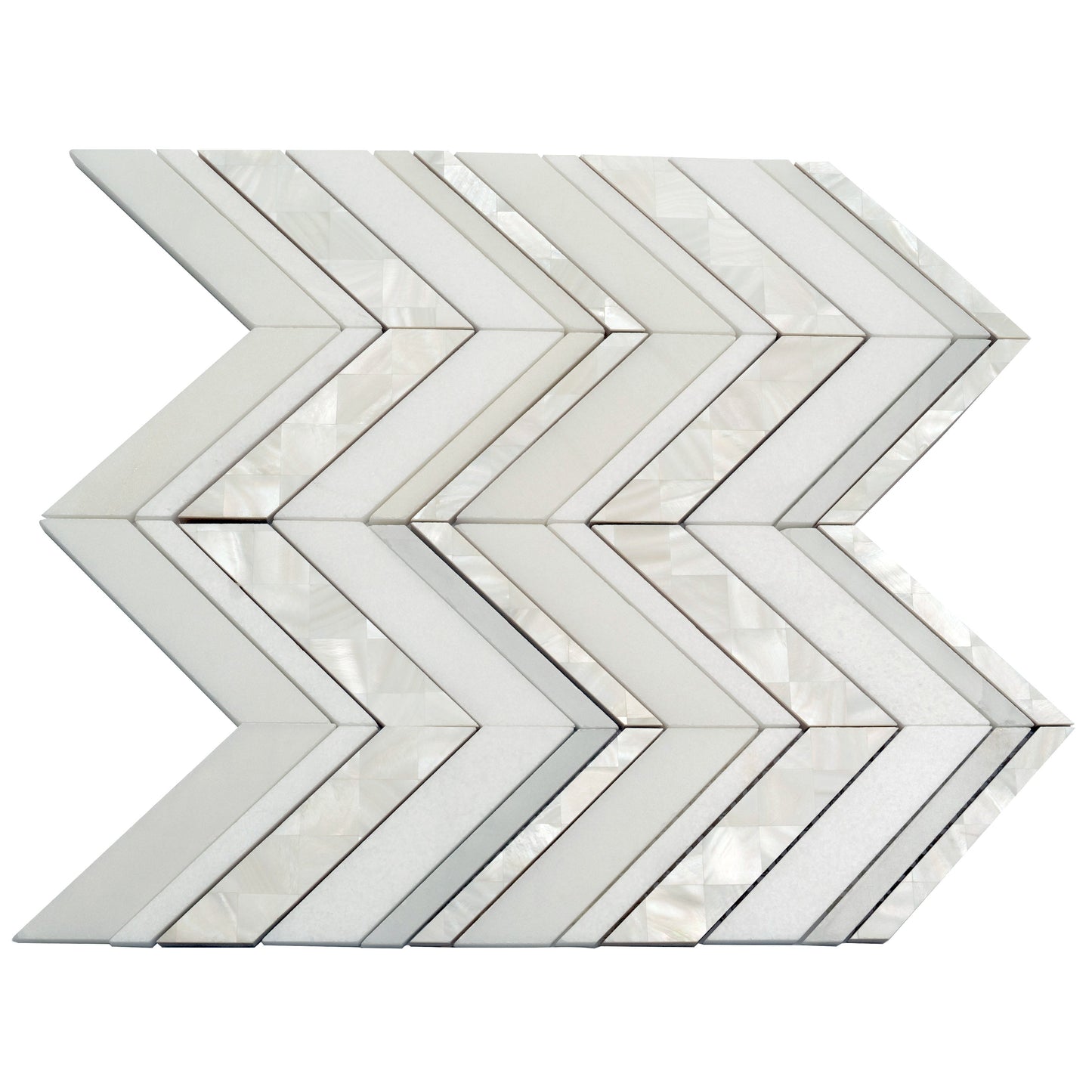 Pearl White 12x12 polished Thassos, Shell Mosaic Tile Sample