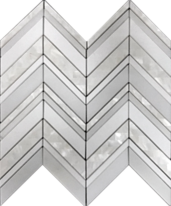Pearl White 12x12 polished Thassos, Shell Mosaic Tile Sample