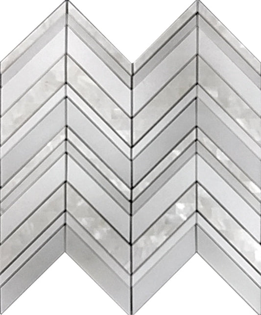 Pearl White 12x12 polished Thassos, Shell Mosaic Tile Sample