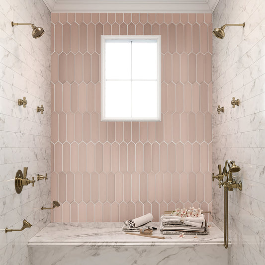 Blush Pink 2 x 10 Matte Ceramic Picket Tile - Sample