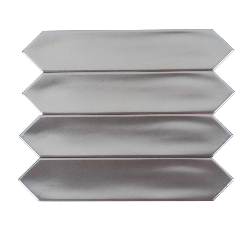 Metallic Silver 2 x 10 Glossy Ceramic Picket Tile