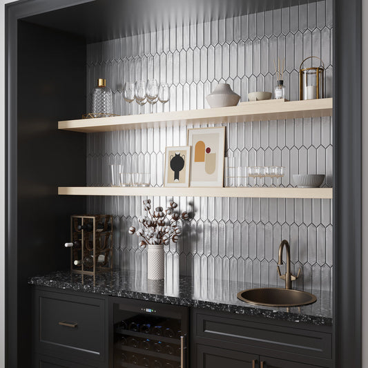 Metallic Silver 2 x 10 Glossy Ceramic Picket Tile - Sample