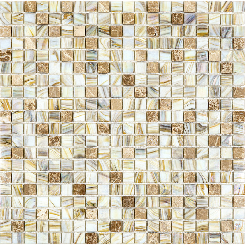 Beige 12 x 12 Glossy Glass Mosaic Tile