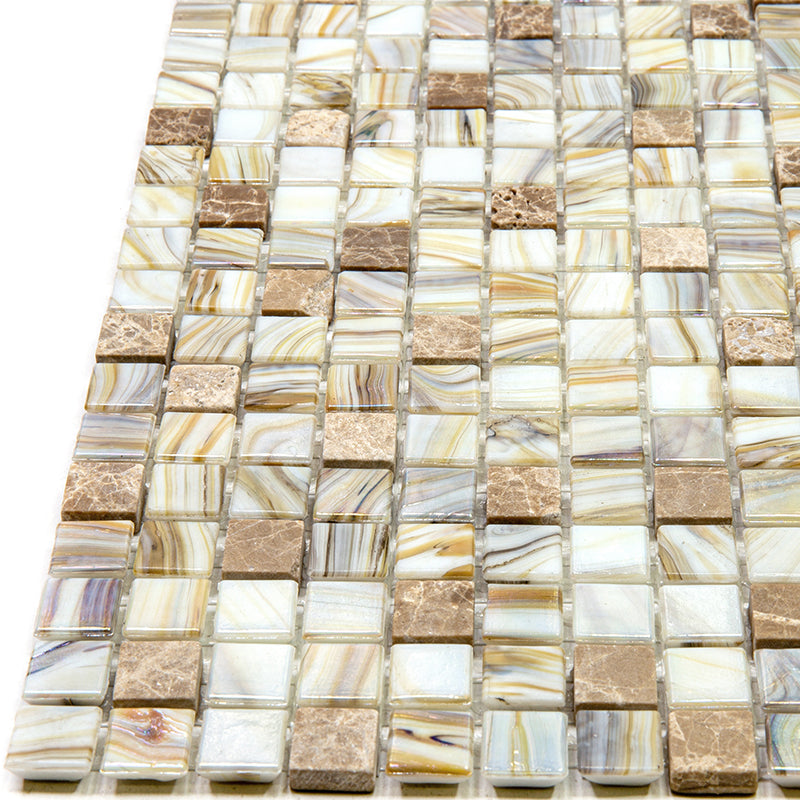 Beige 12 x 12 Glossy Glass Mosaic Tile