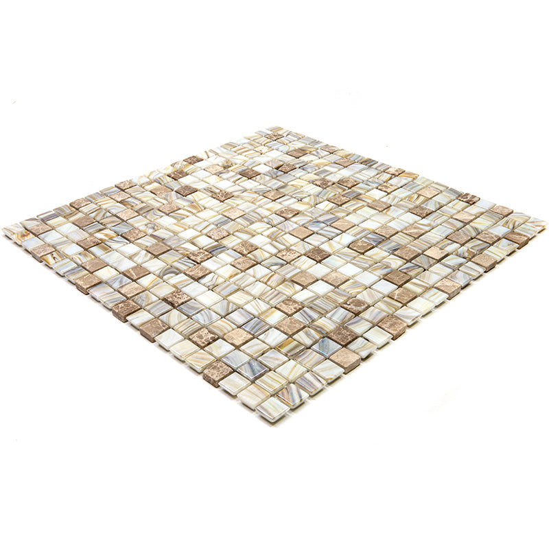 Beige 12 x 12 Glossy Glass Mosaic Tile