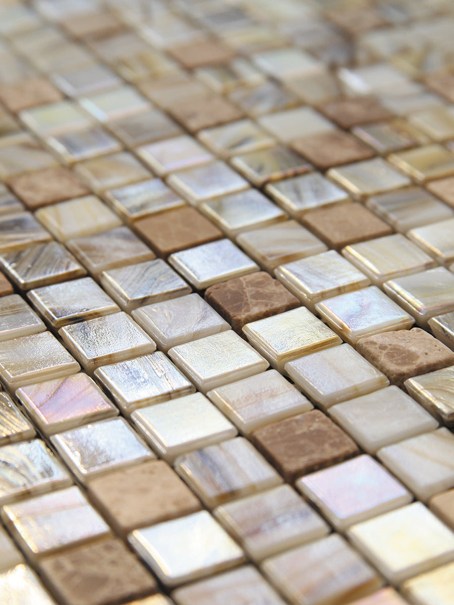 Beige 12 x 12 Glossy Glass Mosaic Tile